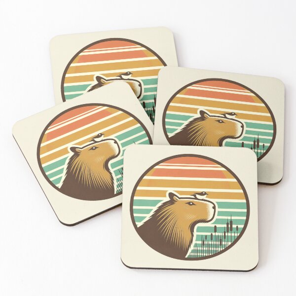 Item preview, Vintage Capybara Sunset - Retro Nature Badge designed and sold by GREENZ0NE.