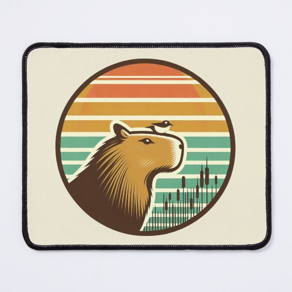 Item preview, Vintage Capybara Sunset - Retro Nature Badge designed and sold by GREENZ0NE.