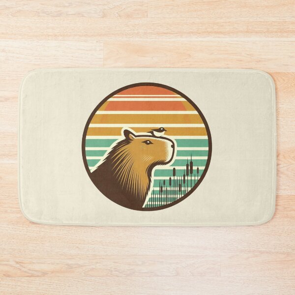 Item preview, Vintage Capybara Sunset - Retro Nature Badge designed and sold by GREENZ0NE.
