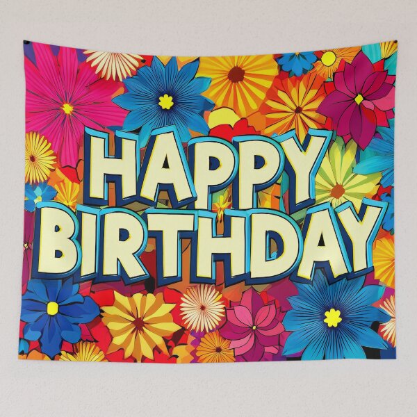 Item preview, Happy Birthday Tapestry, duvet cover, throw blanket, shower curtain designed and sold by CharlottePlaceArt.