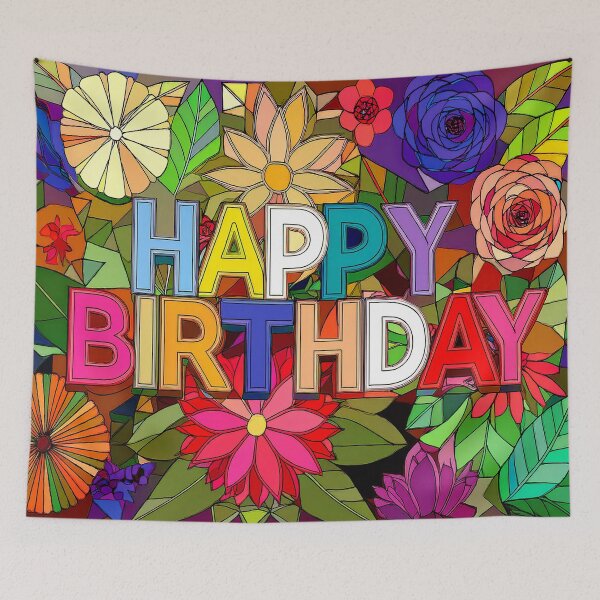 Item preview, Happy Birthday Tapestry, duvet cover, throw blanket, shower curtain designed and sold by CharlottePlaceArt.