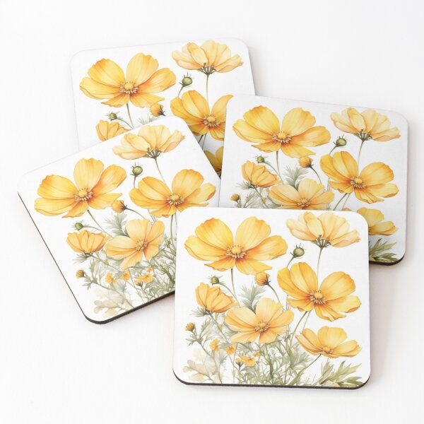 Item preview, Yellow Cosmos Flowers Watercolor Botanical Wall Art designed and sold by sana designer.