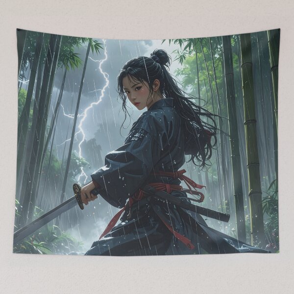 Item preview, Lightning Samurai Woman – Japanese Fantasy Art designed and sold by Schoenenwald - Illustrations Uniques et Originales.