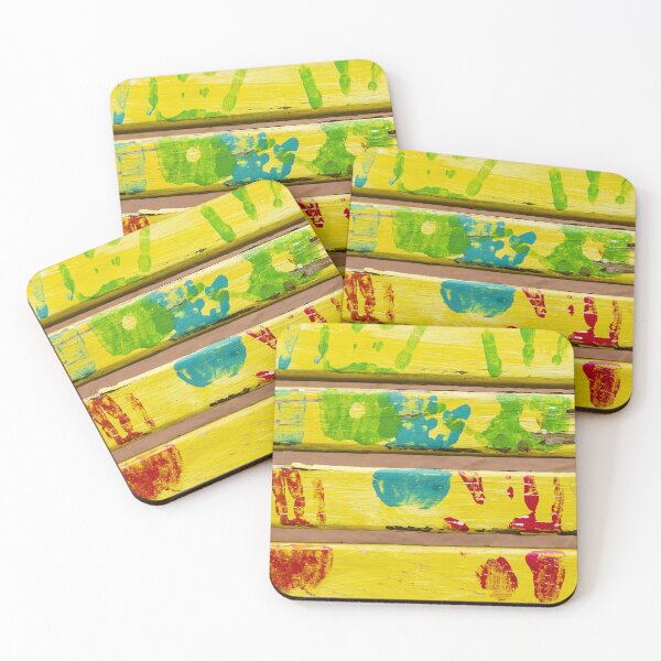 Item preview, Bright Yellow Painted Benches With Colorful Handprints Create Fun Creative Outdoor Art For Playful Summer designed and sold by Nmallia.