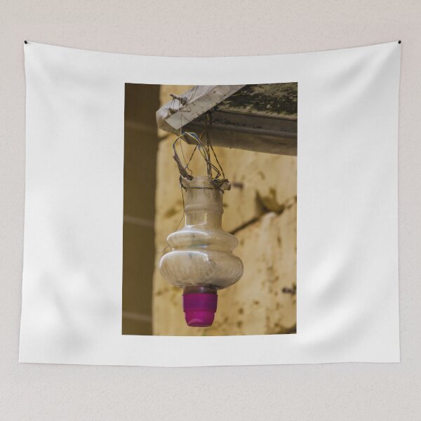 Item preview, Old Hanging Light Bulb With Pink Socket And Exposed Wires In A Deteriorated Interior Scene designed and sold by Nmallia.