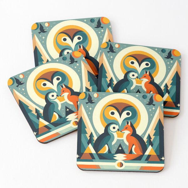 Item preview, Geometric Owl and Fox Under Moon designed and sold by InkSmithery.