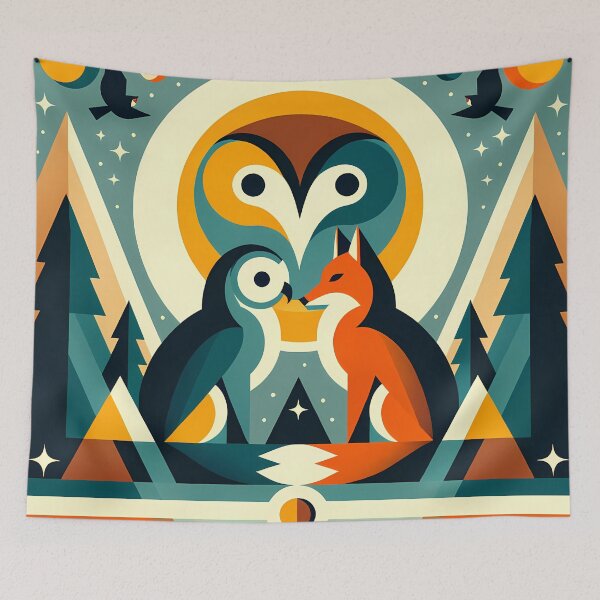 Item preview, Geometric Owl and Fox Under Moon designed and sold by InkSmithery.