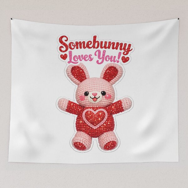 Item preview, Somebunny Loves You Sticker, Cute Crochet Bunny Valentine Gift, Glitter Heart Plush Kawaii Love Decal designed and sold by TerScott.