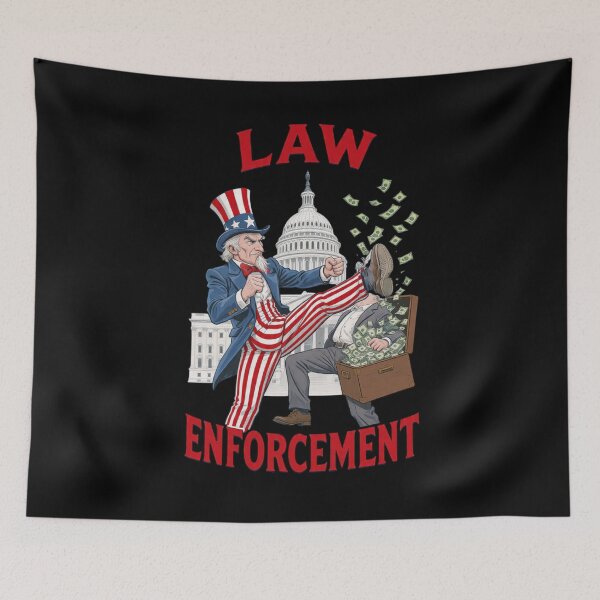Item preview, Law Enforcement vs Corruption Political Cartoon – Justice Defeats Greed Government Art designed and sold by Williams Anderson.