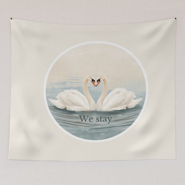 Item preview, Two Swans in Love - 'We Stay' Quote | Elegant and Peaceful Nature Art designed and sold by soletstudio.