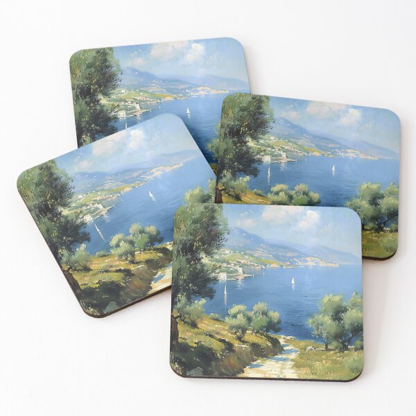 Item preview, Olive grove with sea view – Impressionistic Mediterranean landscape designed and sold by Karabooki.