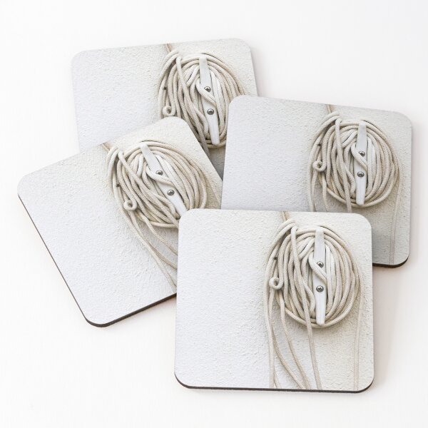 Item preview, Coiled Rope on Wall Hook With Long White Cord on Textured Wall designed and sold by Nmallia.