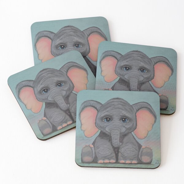 Item preview, Original hand painted artwork, cute little blue eyed elephant  designed and sold by DreamingAwake1.
