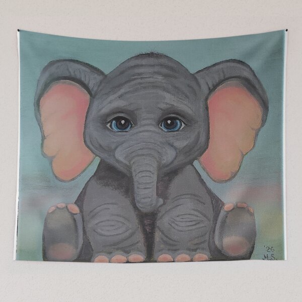 Item preview, Original hand painted artwork, cute little blue eyed elephant  designed and sold by DreamingAwake1.