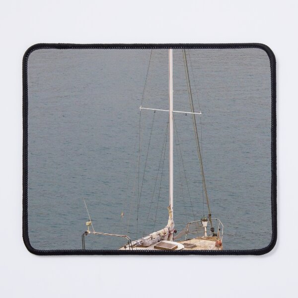 Item preview, Relaxing Sailboat Floating in Calm Harbor With Large Blue Vessel in Background Near Industrial Dock Scenery designed and sold by Nmallia.