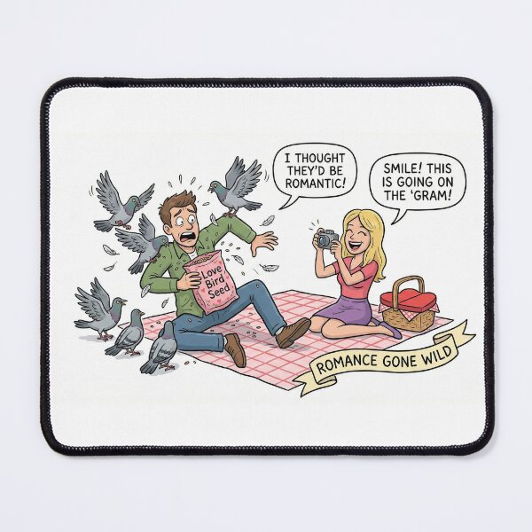 Item preview, Funny Valentine's Couple - Romance Gone Wild Pigeon Attack & Picnic Fail designed and sold by KERK Art and Design.