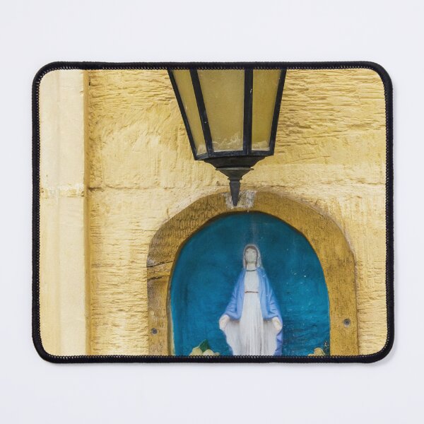 Item preview, Outdoor Wall Lantern Above Virgin Mary Shrine Niche on Yellow Stucco Wall Decor designed and sold by Nmallia.