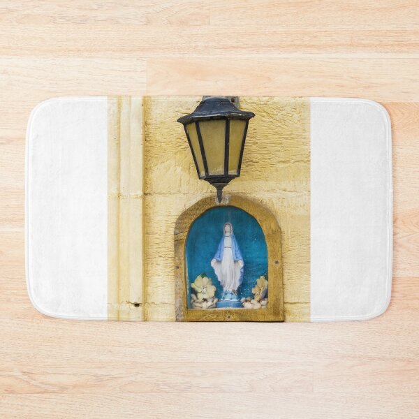 Item preview, Outdoor Wall Lantern Above Virgin Mary Shrine Niche on Yellow Stucco Wall Decor designed and sold by Nmallia.