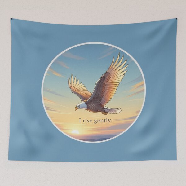 Item preview, Eagle Rising at Sunrise – Inspirational Illustration “I Rise Gently” designed and sold by soletstudio.