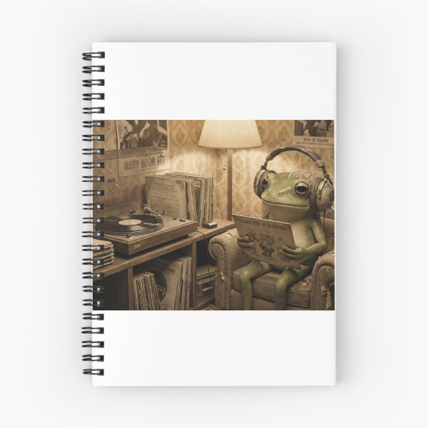 Item preview, Retro Frog Listening to Vinyl Records - Cozy Vintage Music Art designed and sold by Fluidic-Space.