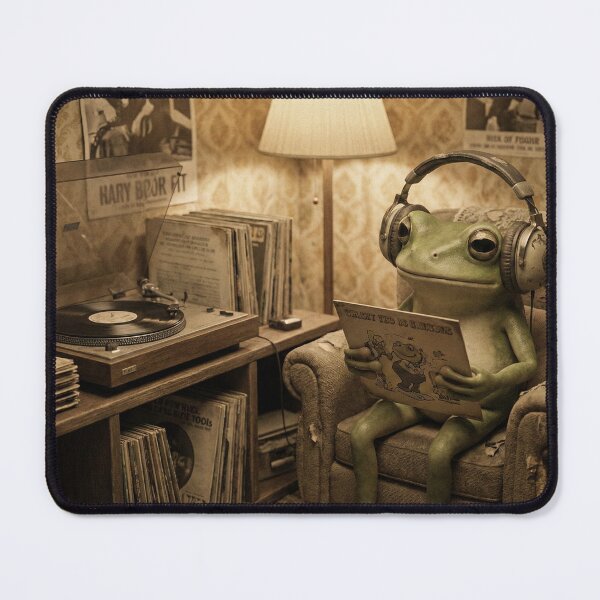 Item preview, Retro Frog Listening to Vinyl Records - Cozy Vintage Music Art designed and sold by Fluidic-Space.