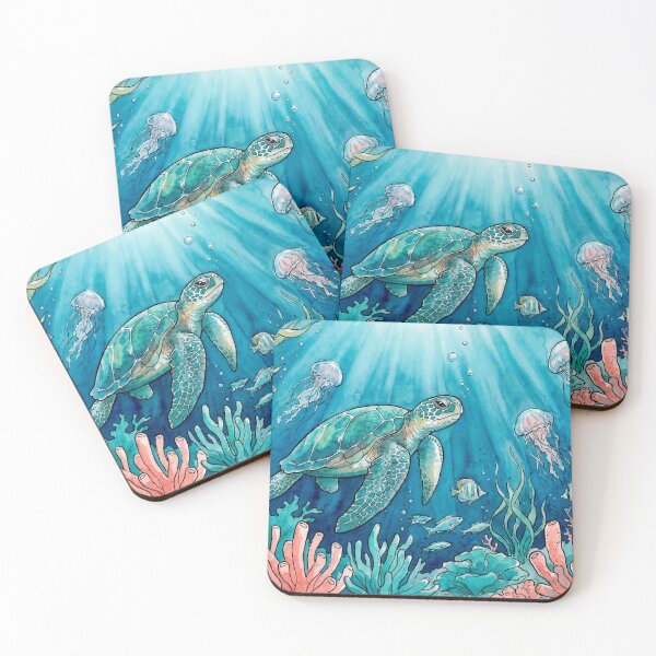 Item preview, Watercolor Ocean Life Coral Reef Sea Turtle designed and sold by KuroAtelier.
