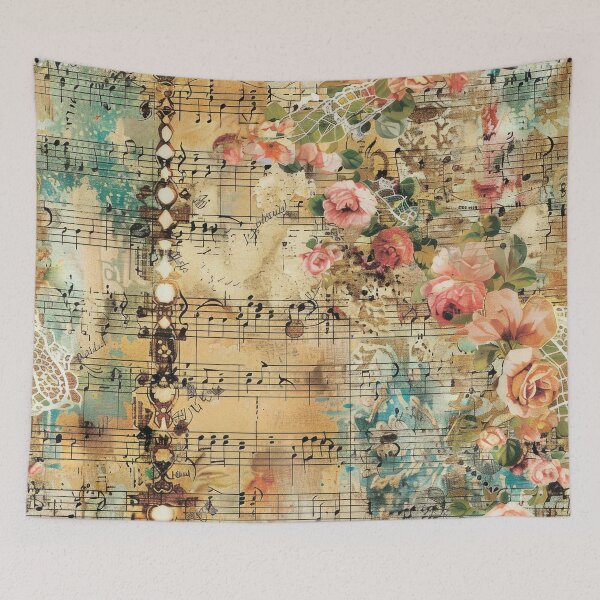 Item preview, Floral pattern. Musical notes. Retro. Vintage. designed and sold by MagelliShop.