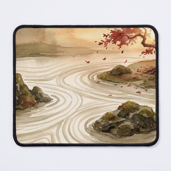 Item preview, Peaceful Japanese Zen Garden Watercolor Landscape designed and sold by KuroAtelier.