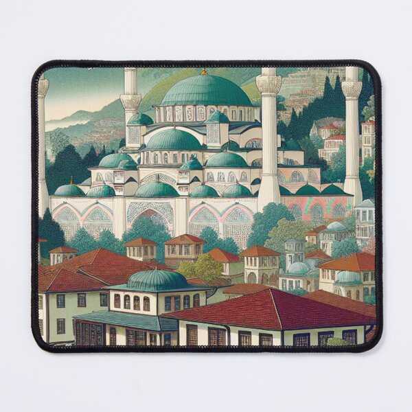 Item preview, Bursa Turkey Ukiyo‑e Art Print | Green Mosque Edo Style Japanese Woodblock designed and sold by Vandy Fullam.