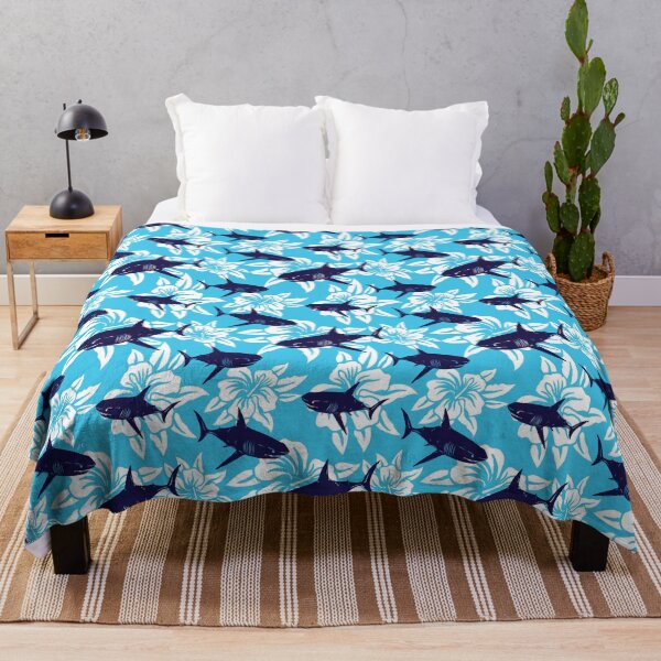 Item preview, Exotic Blue Hawaii Tropical Shark & Hibiscus Floral designed and sold by RetroMaggie.