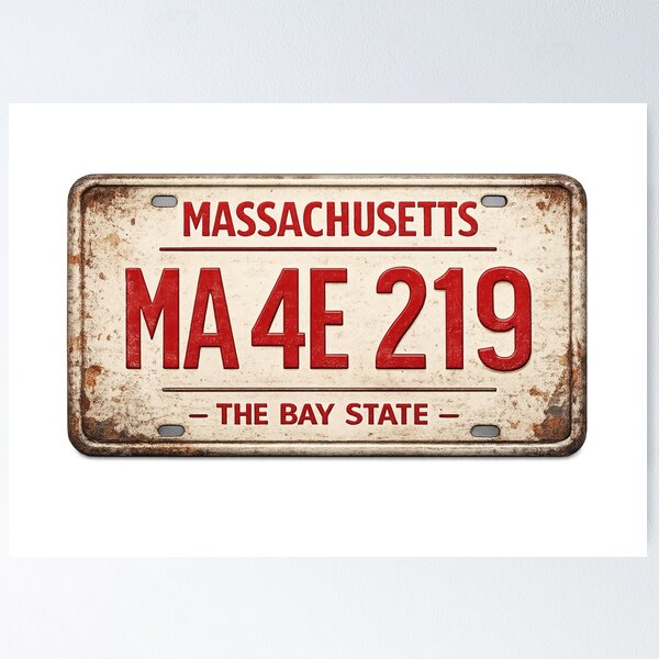 Item preview, Retro Massachusetts Plate MA 4E 219 – The Bay State Classic designed and sold by Retro Arabica.