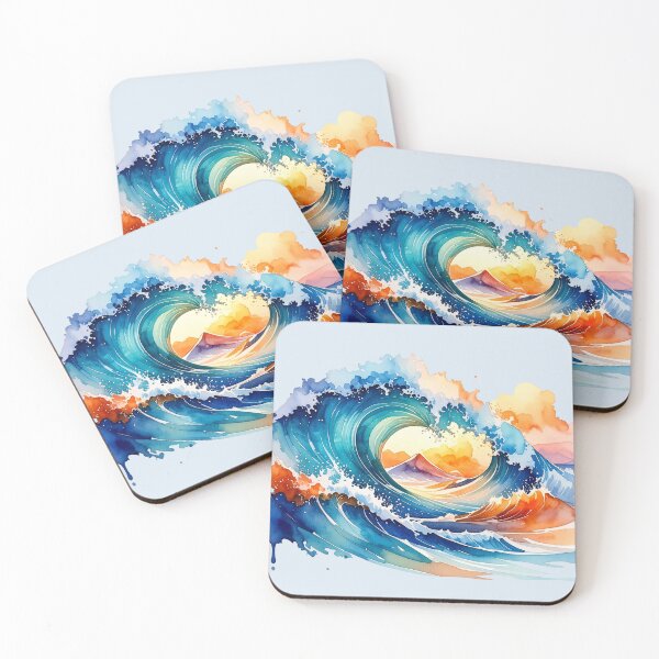 Item preview, Dance of the wave in emerald green orange wave in watercolor designed and sold by LiskoDesign.