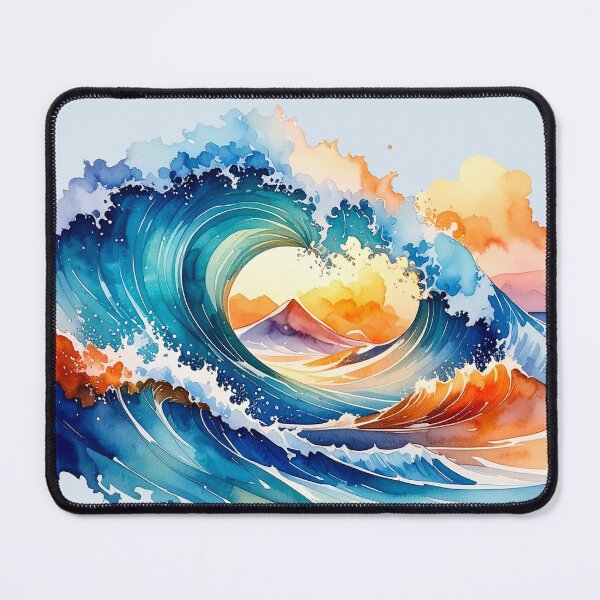 Item preview, Dance of the wave in emerald green orange wave in watercolor designed and sold by LiskoDesign.