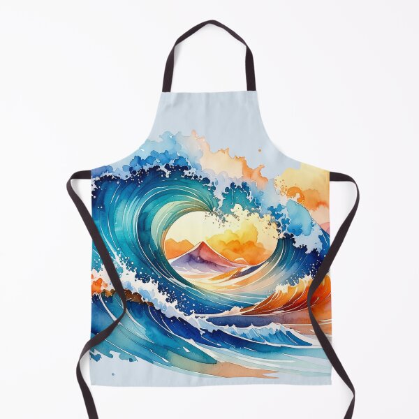 Item preview, Dance of the wave in emerald green orange wave in watercolor designed and sold by LiskoDesign.