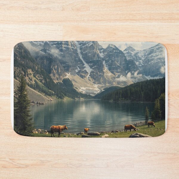 Item preview, Cows graze on the shore of Moraine Lake designed and sold by Nature-sport.