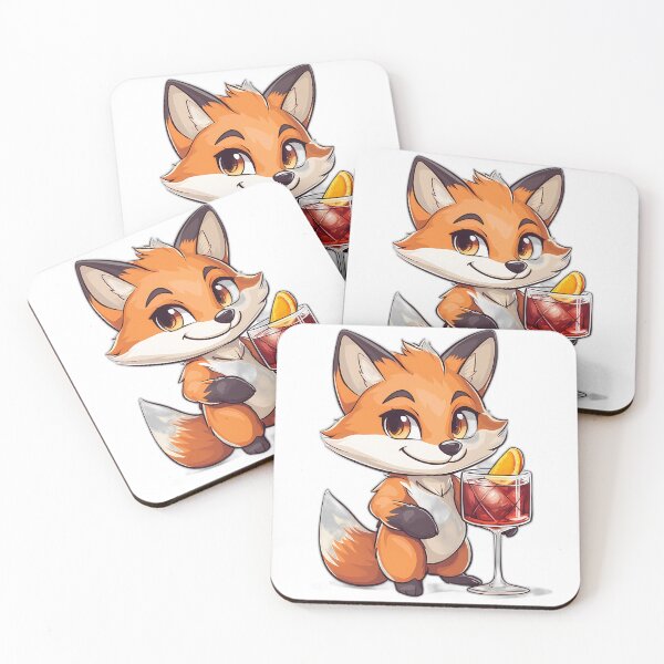 Item preview, Cute Fox with a Classic Negroni Cocktail designed and sold by Beachy Beasts.