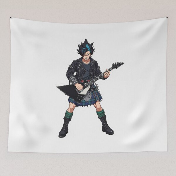 Item preview, Highland Rocker: Scottish Anime Punk Guitarist in Tartan Kilt designed and sold by Loom on the Loch.