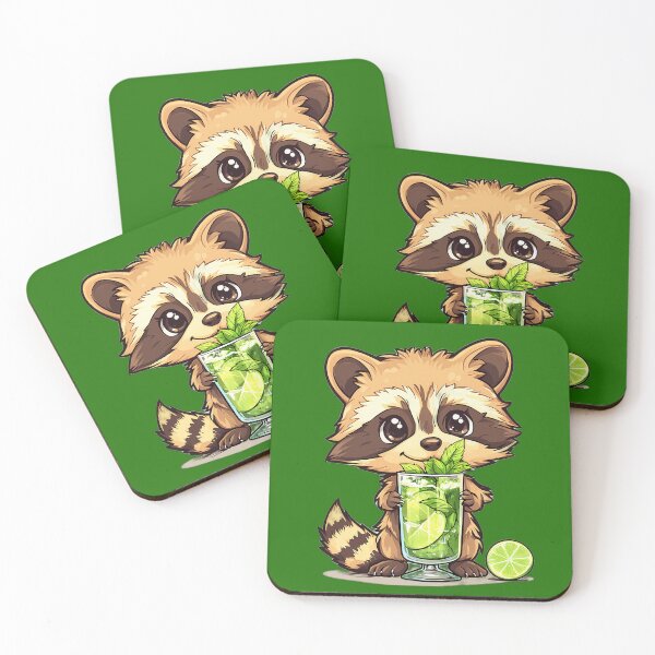 Item preview, Cute Raccoon Mojito Cocktail designed and sold by Beachy Beasts.