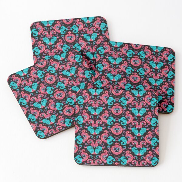 Item preview, Coral and Aqua Crazy Paisley Abstract Pattern designed and sold by Sachie's Studio.