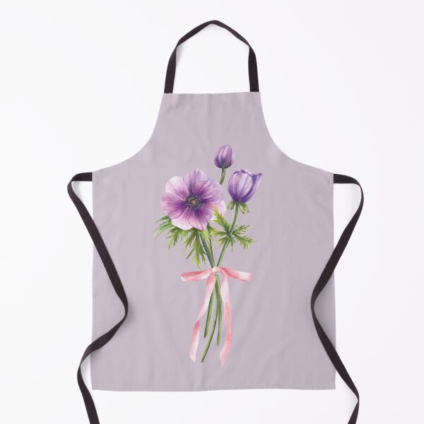 Item preview, Copy of Watercolor anemone purple flowers bouquet tied with pink ribbon. Hand drawn designed and sold by BartolArt.