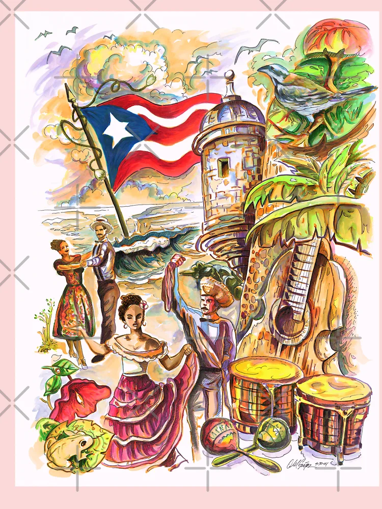 Puerto Rican art - Puerto Rican print hot Latino Artist taino symbols Taino Pride - Navidad boricua giclee print by Obed Gomez