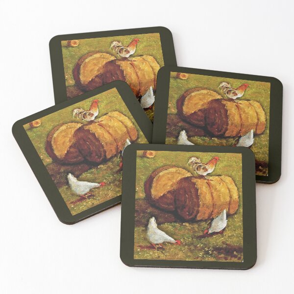 Item preview, Chickens in Hay Field, Bales, Country Scene Painting designed and sold by JoyfulWhimsy.