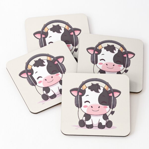 Item preview, Cute cow listening to music with headphones, kawaii designed and sold by LiskoDesign.