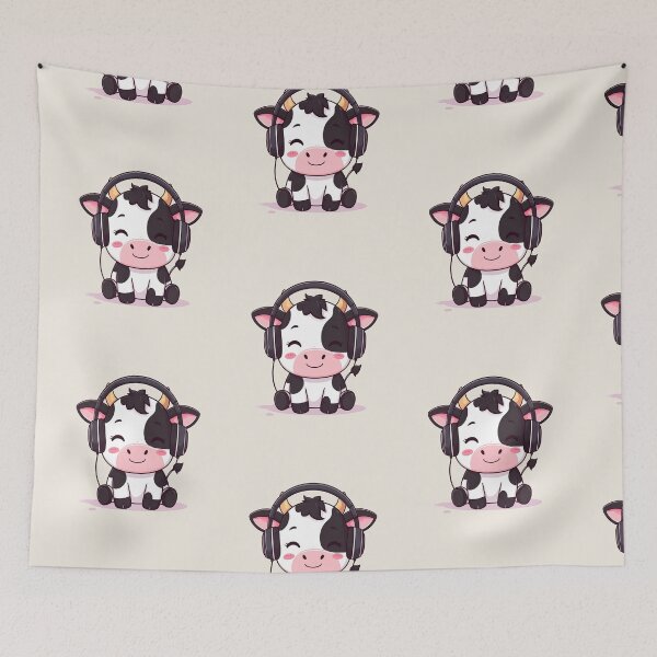 Item preview, Cute cow listening to music with headphones, kawaii designed and sold by LiskoDesign.