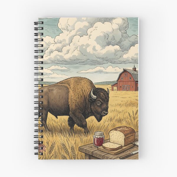 Item preview, Bison walking through golden prairies beside rustic breakfast designed and sold by CoffeeinBloom.