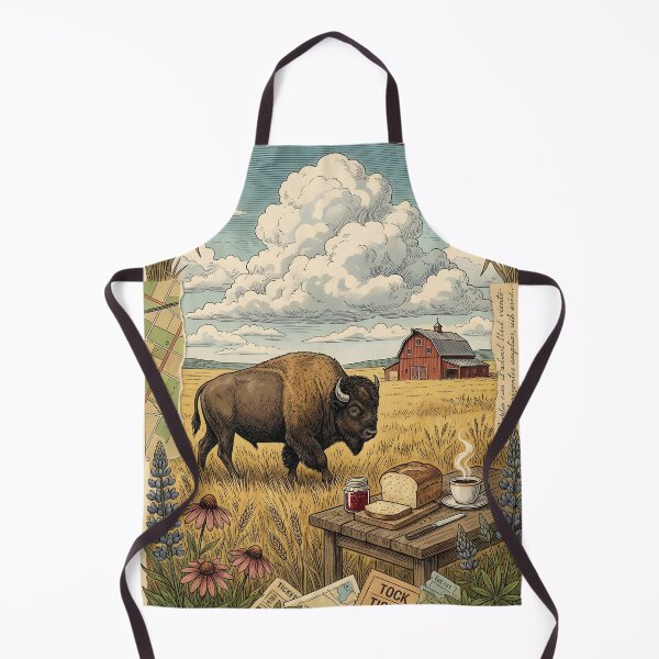 Item preview, Bison walking through golden prairies beside rustic breakfast designed and sold by CoffeeinBloom.