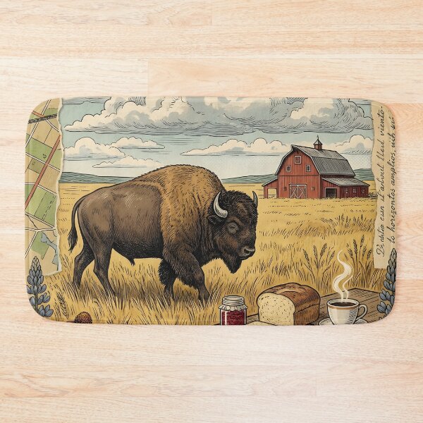 Item preview, Bison walking through golden prairies beside rustic breakfast designed and sold by CoffeeinBloom.
