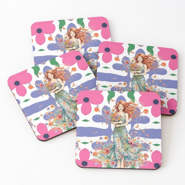 Item preview, Serene Spring Bloom: Watercolor Maiden with Geometric Harmony designed and sold by VibranPalette.