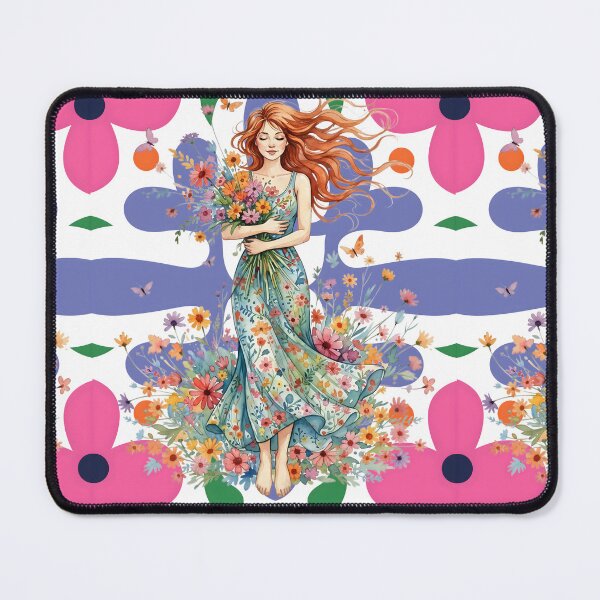 Item preview, Serene Spring Bloom: Watercolor Maiden with Geometric Harmony designed and sold by VibranPalette.