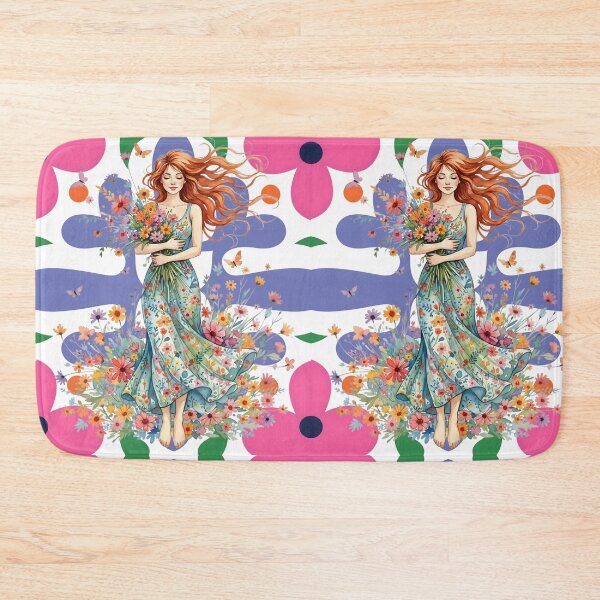 Item preview, Serene Spring Bloom: Watercolor Maiden with Geometric Harmony designed and sold by VibranPalette.